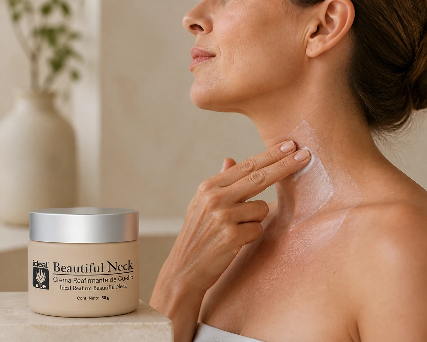 Mujer masajea Beautiful Neck de Ideal en cuello y escote