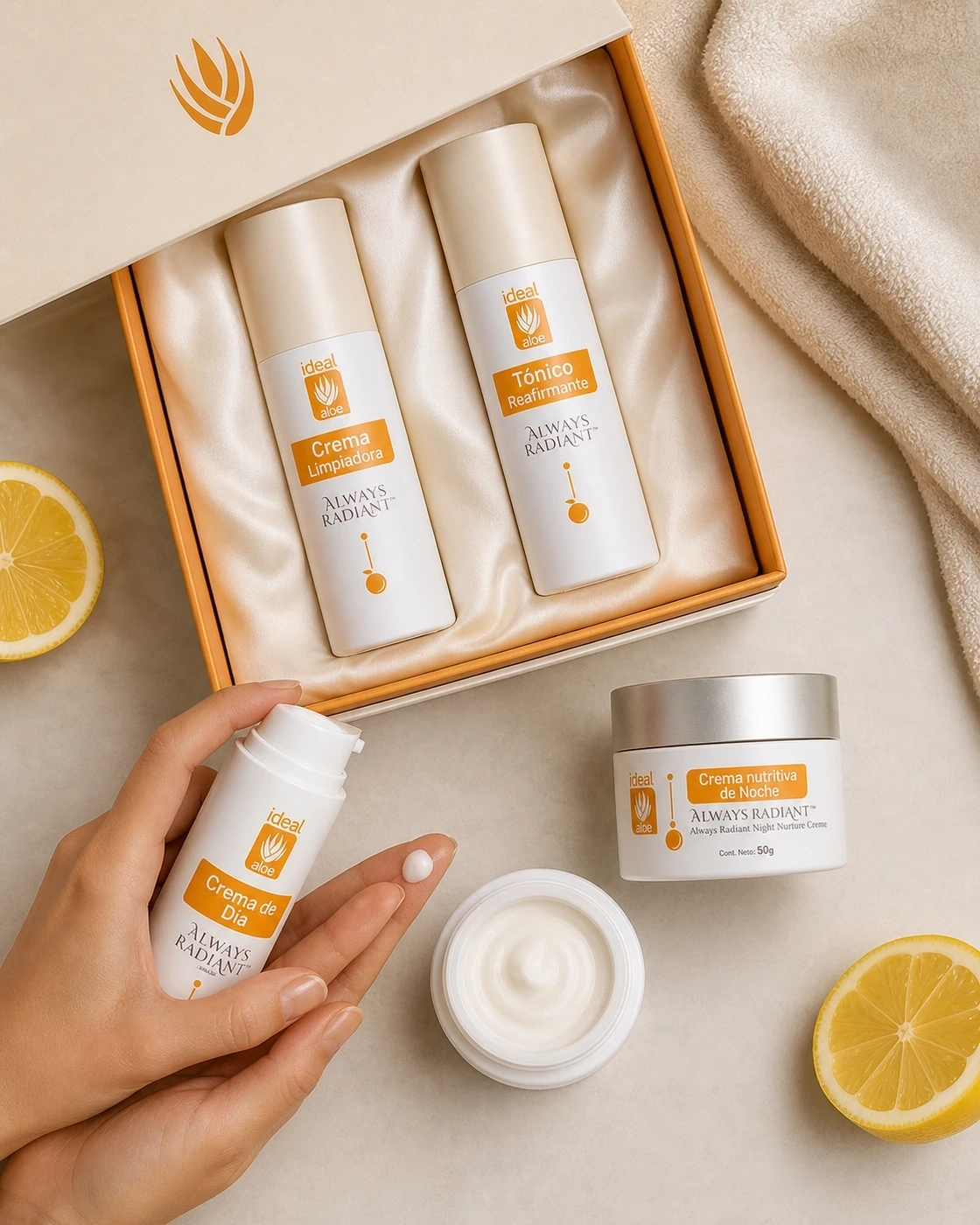 Cofre Always Radiant de cuatro piezas en ritual facial cenital