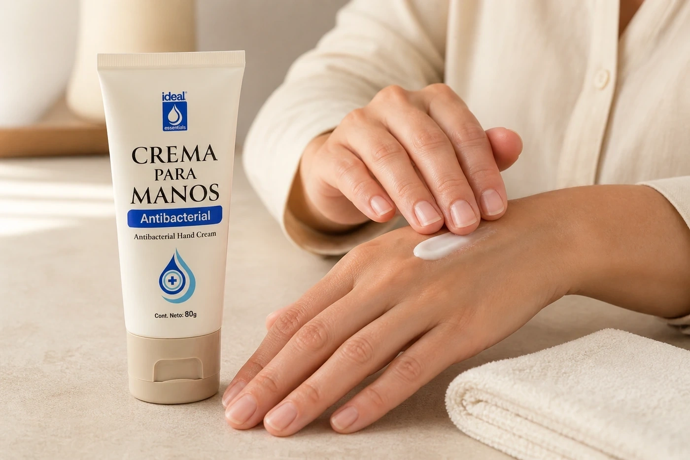 Rutina de hidratación de manos con la crema antibacterial Ideal